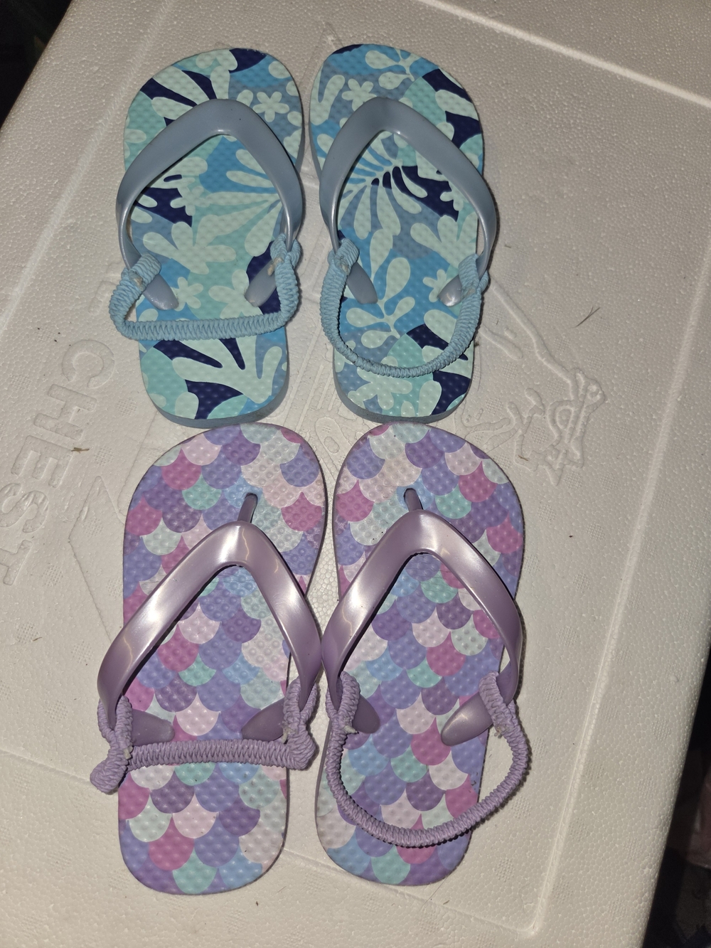 2 Sets Of Kids Flip Flops - Light Blue & Lavender Patterned Sandals